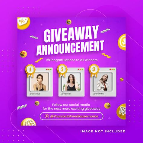 Live Announcement Poster, Winner Announcement Design Instagram, Winner Poster Design Ideas, Winner Announcement Poster, Giveaway Post Ideas, Winners Poster Design, Webinar Template, Instagram Giveaway Posts, Posters Layout