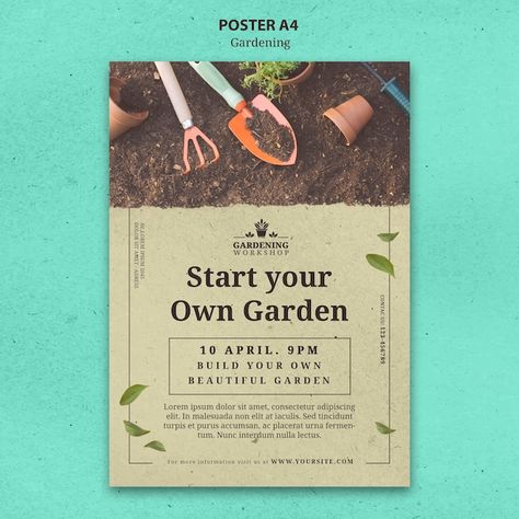 Free PSD gardening poster template desig... | Free Psd #Freepik #freepsd #garden-flyer #garden-poster #gardening #gardening-gardener Sustainability Brochure, Gardening Flyer, Pamphlet Ideas, Gardening Poster, Poster Template Design, Garden Workshops, Leaflet Design, Master Gardener, Creative Gardening