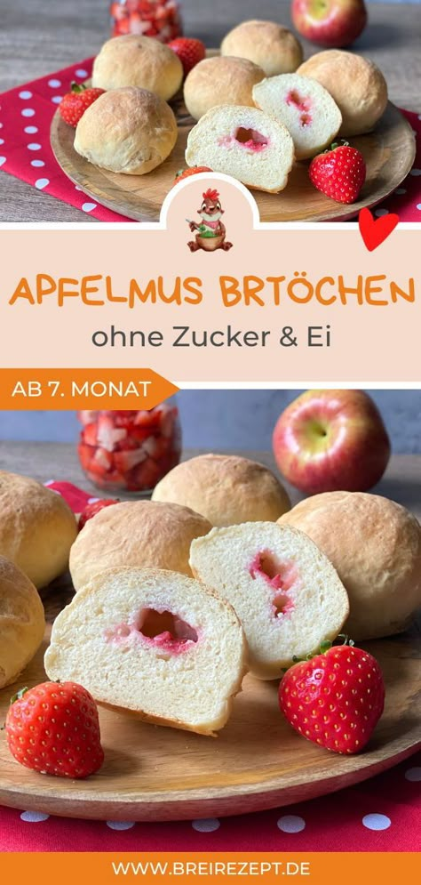 Apfelmusbrötchen - zum Knabbern für das Baby, als Frühstück oder Zwischenmahlzeit. Unsere Apfelmusbrötchen sind ein tolles Backrezept für Kinder ohne Zucker und ohne Ei, an denen auch schon die Allerkleinsten bedenkenlos mitknabbern können. Sie eignen sich perfekt als Frühstück und auch für unterwegs. Breirezept.de, Apfelmusbrötchen, Apfelmusbrötchen Rezept, Apfelmusbrötchen Baby, Apfelmus Brötchen Baby, Baby Frühstück, Baby Fingerfood, Baby Snack, Baby Fingerfood Rezepte Baby Fingerfood, Fingerfood Baby, Baby Led Weaning Recipes, Baby Finger Foods, Weaning Recipes, Led Weaning, Baby Led Weaning, Baby Food, Finger Foods