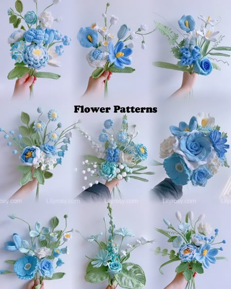 Blue flower bouquet collection for mothers day🌸🌸🌸 #womensday #womensdaygift #holidaygifts #giftsforher #giftsformom #crochetflowersbouquet #crochetbouquet #flowers #crochetpatterns Crochet Blue Flower Bouquet, Blue Crochet Bouquet, Blue Crochet Flowers, Blue Flower Crochet, Grad Bouquet, Blue Flower Bouquet, Crochet Bouquets, Blue Flowers Bouquet, Flower Boquet