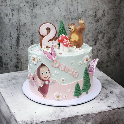 Cake for a little girl who like masha and the bear 🙂 Masha Cake Birthday, Masha And The Bear Cake Birthday, Marsha And The Bear Cake, Masha And Bear Cake, Masha And The Bear Cake, Ballet Birthday Cakes, Masha Cake, Animal Birthday Cakes