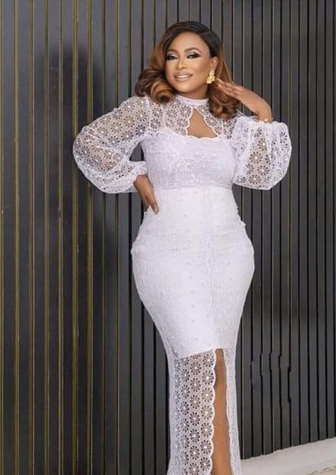 Long White Lace Dress Styles Nigerian, Short White Lace Dress Styles Nigerian, Ankara Lace Dress Styles For Weddings, Long Lace Dress Styles Nigerian, White African Lace Styles, White Dress For Naming Ceremony In Ghana, White Lace Dress Styles Ghana For Naming Ceremony, White Long Lace Dress, Lace White Dress Short Classy