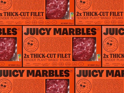 Plant-Based Steak Juicy Marbles' Branding Turns On the Charm With Bright, Maximalist Fun - DIELINE Maximalist Branding Design, Maximalist Branding, Juicy Marbles, Bright Maximalist, Graphic Design Quotes, Goat Meat, Beer Packaging, Graphic Design Resume, Espresso Martini