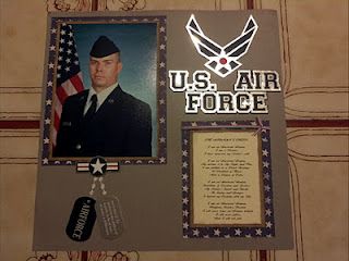 USAF Scrapbook Page                                                                                                                                                                                 More Military Scrapbook Layouts, Military Scrapbook, Patriotic Scrapbook, Air Force Wife, Military Crafts, Air Force Families, Military Retirement Gift, Genealogy Scrapbooking, Heritage Scrapbooking