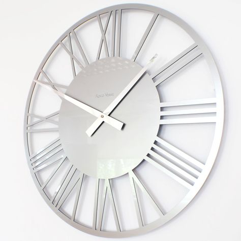 SILVER 56cm Dia (22") German Clock, Roman Wall, Silver Wall Clock, Skeleton Wall Clock, Big Wall Clocks, Small Wall Clock, Wall Clock Light, Skeleton Clock, Farmhouse Wall Clocks