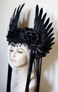 Goth Flapper, Night Angel, Flapper Costume, Costume Ball, Feather Headdress, Sequin Appliques, Fantasy Wedding, Black Wings, Fantasy Costumes