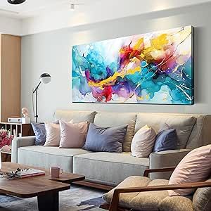 LAOTOART Abstract Canvas Wall-Art for Living Room- Colorful Wall Art Bedroom - Office Artwork Wall Decor Ready to Hang Size 24" x 48" Large Wall Paintings, Large Abstract Wall Art, Office Artwork, Office Women, Interior Wall Decor, Wall Art Bedroom, Abstract Canvas Wall Art, Artwork Wall, Art Bedroom