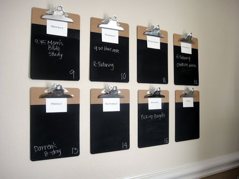 Love this idea!! Chalkboard Clipboard Wall Calendar Clipboard On Wall, Clipboard Photo Wall, Clipboard Student Work Display, Chalkboard Calendar Ideas, Clipboard Calendar, Clipboard Wall, Black Clipboard, Diy Clipboard, Coding Quotes