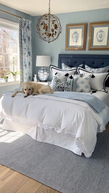 Guest Bedding Ideas, Blue Guest Room, Blue And Cream Bedroom, Cream Bedroom, Daybed Room, Spring Refresh, Cadet Blue, Weave Rug, White Flat