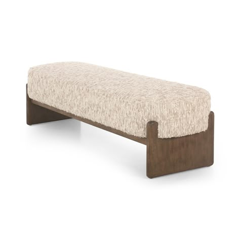 Style this modern accent bench just about anywhere. A cradle base of wire-brushed parawood supports heavily textured upholstered seating. Low Bench, Foyer Bench, Tv Stand Bookshelf, Pillow Bench, Accent Bench, Fabric Bench, End Of Bed Bench, Bench Designs, Sofa Bench