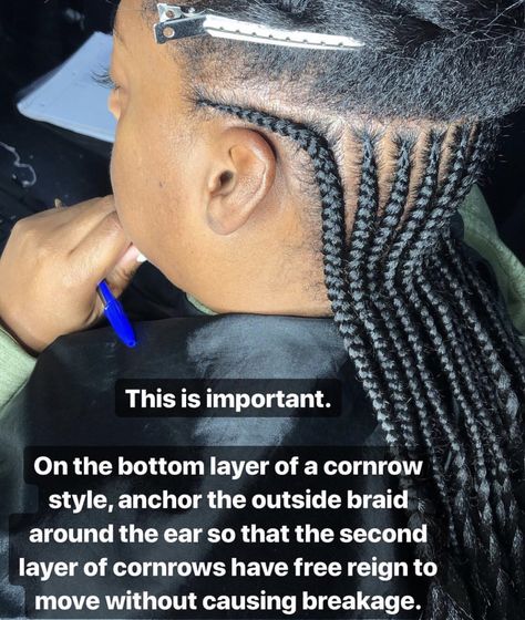 A tip for 2 and 3 layer braids 3 Layer Cornrow Hairstyles, Two Layer Cornrows, 2 Layered Braids, Two Layer Cornrows Black Women, 2 Layer Cornrows Black Women, Layer Cornrows Braids, Layered Cornrows, Three Layer Cornrows Braids, 3 Layer Braids