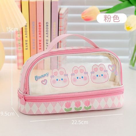 Kawaii Kit Cartoon Large Capacity Transparent Portable Pencil Cases Student Storage Bag Cute Makeup Bag Stationery Box School| | - AliExpress Cute Art Doodles, Kawaii Things To Buy, Pencil Case Organizer, Student Storage, Large Pencil Case, Stationary Organization, Cute Stationary School Supplies, Cute Pencil Case, Kawaii Pens