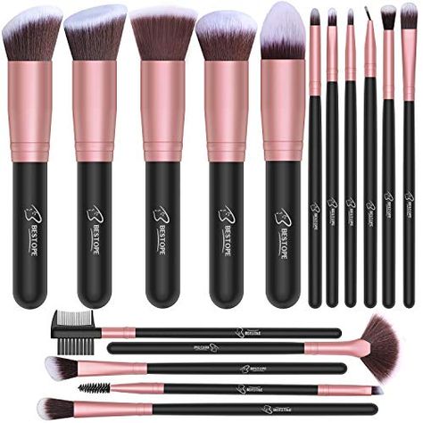 BESTOPE Makeup Brushes 16 PCs Makeup Brush Set Premium Synthetic Foundation Brush Blending Face Powder Blush Concealers Eye Shadows Make Up Brushes Kit (Rose Good Makeup Brushes, Makeup For Girls, Makeup Brush Set Best, Make Up Kits, Essential Makeup Brushes, Eye Makeup Application, Complete Makeup, Good Makeup, Adobe Photoshop Tutorial