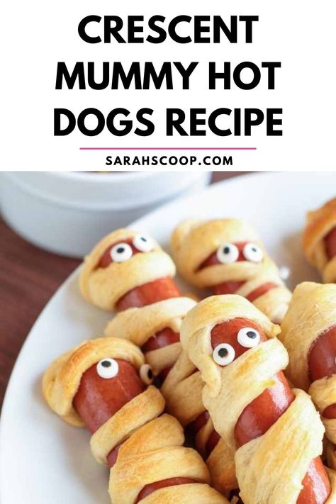 Hot Dogs Air Fryer, Halloween Mummy Dogs, Mummy Hot Dogs Recipe, Halloween Mummy Hot Dogs, Halloween Food For Adults, Halloween Food Snacks, Mummy Hot Dogs, Fun Halloween Desserts, Easy Halloween Party Food