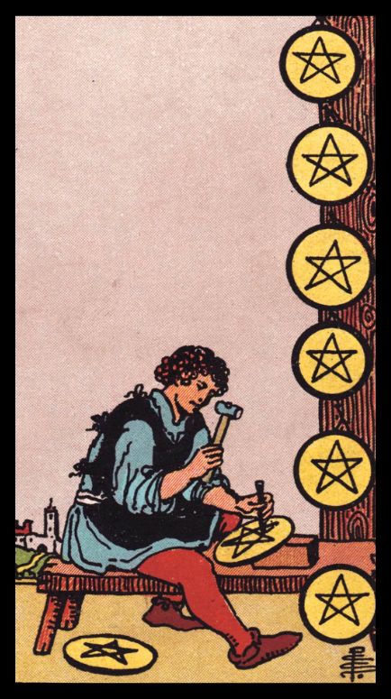 8 Of Pentacles Tarot, Eight Of Pentacles Tarot, Eight Of Pentacles, Eight Of Wands, Rider Waite Tarot Cards, Tarot Aesthetic, Pentacles Tarot, Tarot Significado, Rider Waite Tarot