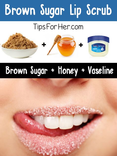 DIY Brown Sugar Lip Scrub that is really easy to make and feels amazing! Diy Brown Sugar, Diy Lip Scrub, Vaseline Uses, Lip Scrub Recipe, Lip Scrub Diy, Lip Scrubs, Sugar Lip Scrub, Diy Scrub, Sugar Lips