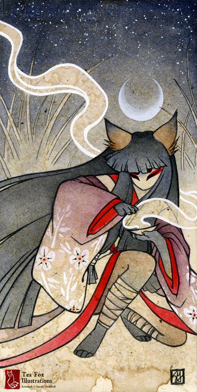 Fox Spell by TeaKitsune.deviantart.com on @DeviantArt Japanese Fox, Kitsune Fox, Japanese Poster Design, Japanese Tattoos, Images Kawaii, Japanese Folklore, Fox Illustration, Image Swag, Tattoos Designs