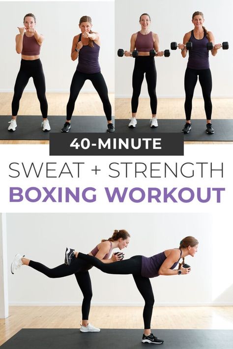 40-Minute Strength + Kickboxing At Home (Video) | Nourish Move Love Easy Exercises For Beginners At Home Strength Training, 40 Minute Workout At Home, Kickboxing Exercises, Kickboxing Drills, Kickboxing At Home, Kickboxing Workout At Home, Cardio Kickboxing Routine, Boxing Hiit Workout, Cardio Kickboxing Workout