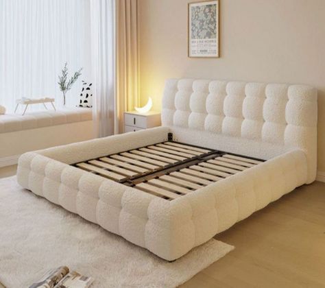 Introducing our Marshmallow Bed Frame—a vision of pure comfort and style. This bed frame boasts a plush design reminiscent of marshmallows, inviting you to unwind in the lap of luxury. Crafted for both aesthetics and relaxation, it transforms your bedroom into a haven of modern elegance and serene beauty. Embrace the softness and sophisticat...#DecorInspiration #Bedroom #HomeInspiration #to #HomeIdeas #Guide #Comprehensive #InteriorDesign #Inspiration #A #and #Tranquility #Transforming #Decor Bed Foam Design, High Bed Frame Ideas Bedrooms, Beds For Room, Bed Headboard Aesthetic, Cute Bedroom Furniture Ideas, High Bedframes, Comfy Bed Design, Cushioned Bed Frame, Nude Bed Frame