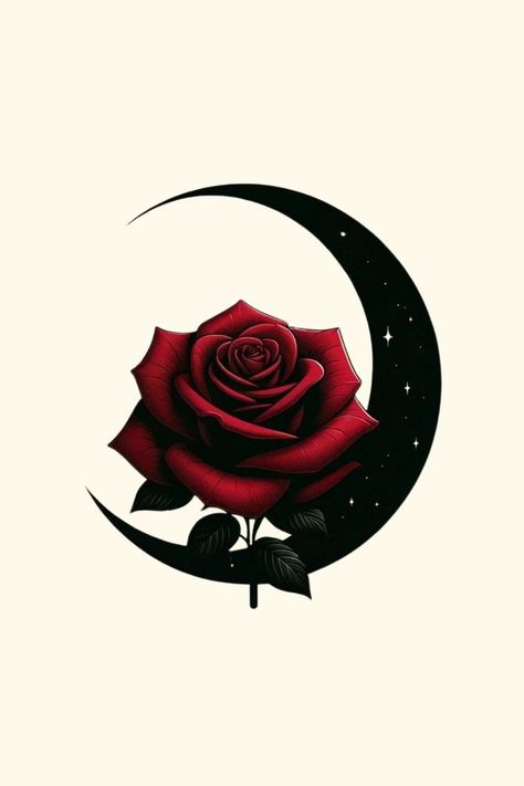 Female Rose Tattoos, Rose And Spider Web Tattoo, Love You Tattoo, Black And Red Rose Tattoo, Gothic Moon Tattoo, Moon And Rose Tattoo, Red Moon Tattoo, Red Rose Tattoos, Black Rose Tattoo Meaning