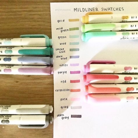 N ( ´ ▽ ` )ﾉ | she/her on Instagram: “(Not all) mildliner swatches. I love mildliners ���💕 Which mildliner colour is your favorite? - - #mildlinerswatch  #mildliners #zebramildliner” Mild Liner Color Combo, Mildliner Color Combos, Mildliner Notes, Mildliner Swatches, Mildliner Highlighters Color Combos, Zebra Mildliner Color Combinations, Zebra Highlighter Mildliner, Zebra Mildliner Note Taking, Zebra Mildliner Brush Pen