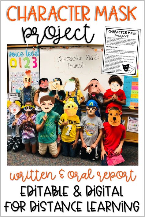 Book report ideas for teaching point of view. This Common Core aligned Character Mask Project consists of a writing assignment with answering questions in complete sentences and an oral presentation for speaking and listening practice. Editable resource with grading rubric included Habitat Diorama, Reading Fair, Book Report Projects, Mask Project, Character Mask, Accountable Talk, Grading Rubric, Student Collaboration, October Books