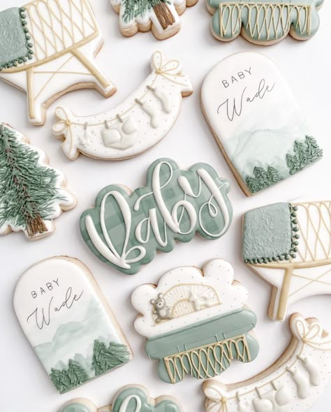 Baby Sugar Cookies, Baby Biscuits, Woodsy Baby Showers, Baby Shower Sugar Cookies, Baby Boy Cookies, Wedding Cake Cookies, Deer Baby Showers, Sugar Cookie Decorating, Royal Iced Cookies