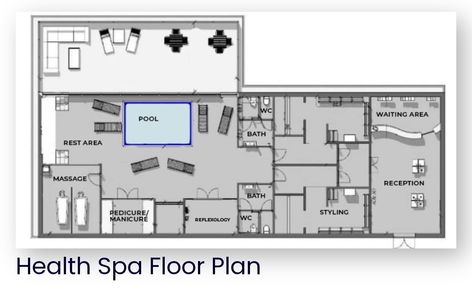 Spa Plan Architecture Spas, Spa Floor Plan, Spa Layout, Sport Plan, Pool Bath, Health Spa, Conceptual Architecture, Rest Area, Downstairs Bathroom