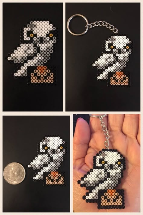 Snowy Owl -(Harry Potter's Hedwig)- Mini Perler Bead Keychain/ Magnet- Perler Art Harry Potter Perler Beads, Beads Glasses, Melt Beads, Perler Creations, Beads Polymer Clay, Perler Bead Projects, Pearl Beads Pattern, Art Perle, Perler Art