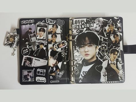 Stray kids Changbin binder idea decoration stray kids macaron Skz Binder Cover Printable, Kpop Binder Ideas, Stray Kids Scrapbook, Binder Design Cover Ideas, Kpop Binder Cover Ideas, Aesthetic Binder Cover, Photocard Binder Cover, Binder Decoration Ideas, Macaron Binder