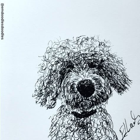 EmDoodlesDoodles - Etsy UK Dog Scribble Art, Drawing A Golden Doodle, Different Art Medias, Pet Sketch Drawings, Curly Dog Drawing, Labradoodle Line Drawing, Goldendoodle Drawing Easy, Labradoodle Drawing Simple, Dog Doodles Simple