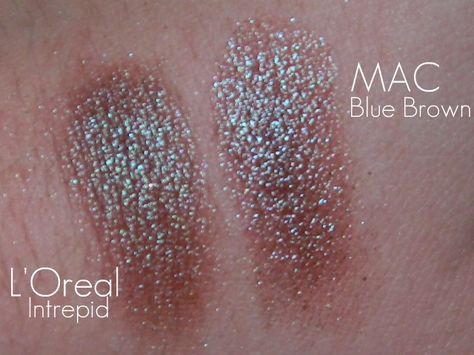 Affordable Beauty: DUPE: MAC Blue Brown vs. L'Oreal Intrepid Mac Blue Brown Pigment, Makeup Guide, High End Makeup, Makeup Swatches, Drugstore Makeup, Nyx Cosmetics, L Oreal, Pretty Makeup, Cute Makeup