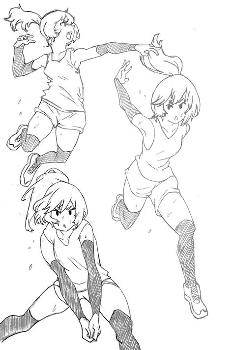 Character design of a volleyball player Volleyball Drawing Ideas, Volleyball Drawing Poses, Volleyball Poses Drawing Reference, Volleyball Player Drawing, Volleyball Net Drawing, Volleyball Sketch, Volleyball Drawing, Soccer Poses, Manga Sketch