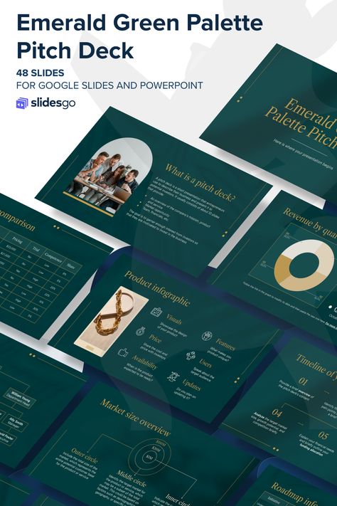 Emerald Green Palette Pitch Deck Emerald Green Palette, Brand Guidelines Book, Google Themes, Pitch Deck Template, Inflection Point, Deck Template, Powerpoint Design Templates, Green Palette, Event Management Company