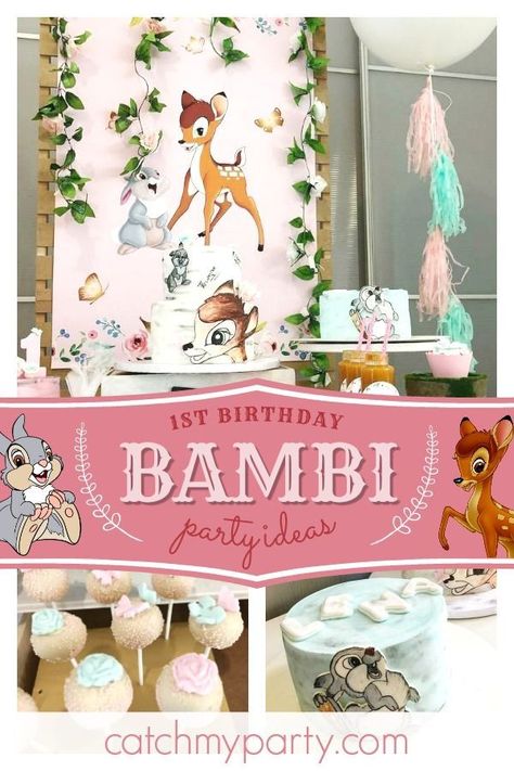 Feast your eyes on this pretty woodland Bambi 1st birthday party! The birthday cake is gorgeous! See more party ideas and share yours at CatchMyParty.com #catchmyparty #partyideas #bambiparty #woodlandparty #girl1stbirthdayparty Bambi 1st Birthday, Bambi Party, Bambi Birthday, Birthday Cake Kids Boys, Girls Activities, Disney Sweets, Bambi 3, 1st Birthday Party For Girls, Ideas Baby Shower