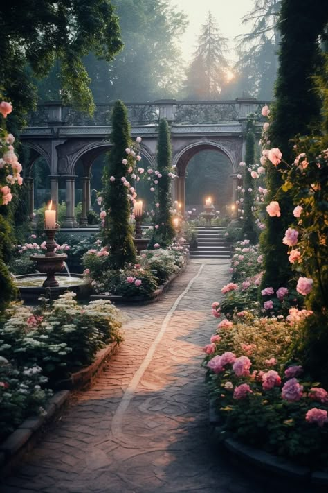 Kingdom Garden Aesthetic, Fantasy Gardens Concept Art, Fantasy Castle Garden Aesthetic, Royal Garden Fantasy Art, Spring Kingdom Aesthetic, Magical Garden Aesthetic, Castle Garden Fantasy Art, Fantasy Castle Garden, Fae Palace