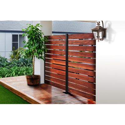 Horizontal Aluminum Fence, Trash Can Privacy Screen, Slat Fence Horizontal, Outdoor Slat Wall, Mcm Fence, Wood Privacy Wall, Wooden Privacy Fence Ideas, Deck Privacy Wall, Apartment Staircase