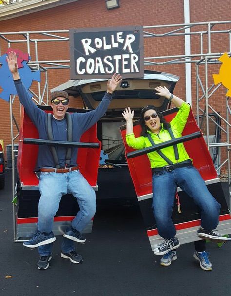 Roller Coaster Trunk Or Treat, Treat Ideas, Trunk Or Treat, Merry Go Round, State Fair, Roller Coaster, Theme Park, Trunk, Halloween Party