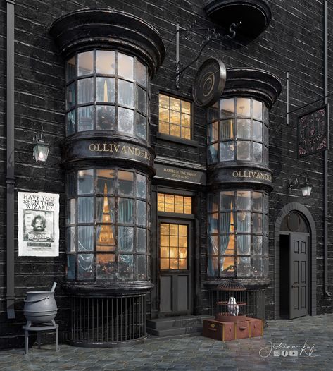 OLLIVANDERS - The Wand Shop | JISHINN RAJ - CGarchitect - Architectural Visualization - Exposure, Inspiration & Jobs Wand Shop, Diagon Alley, Universal Studios Orlando, Architectural Visualization, Harry Potter Birthday, Shop Front, 3d Visualization, Magic Wand, Book Nooks