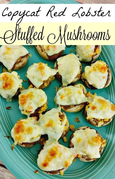 Lobster Stuffed Mushrooms Recipe, Red Lobster Stuffed Mushrooms, Lobster Stuffed Mushrooms, Red Lobster Recipes, Seafood Stuffed Mushrooms, Copycat Red Lobster, Cajun Chicken Salad, Baked Salmon And Asparagus, Lobster Mushroom