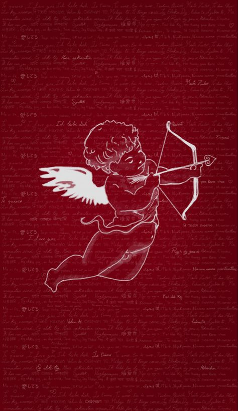 Aesthetic wallpaper with cupid and 200 I love you Cupid Poster Design, Cupid Fifty Fifty Wallpaper, Cupid Art Aesthetic, Cupid Core, Cupid Wallpaper, Anti Cupid, Cupid Aesthetic, Aries Wallpaper, Angel Illustration