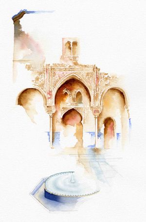 Islamic Architecture Drawing, Architecture Watercolor, Alhambra Palace, Alhambra Granada, Watercolor Architecture, Travel Italy, Eastern Art, Islamic Paintings, Tableau Art