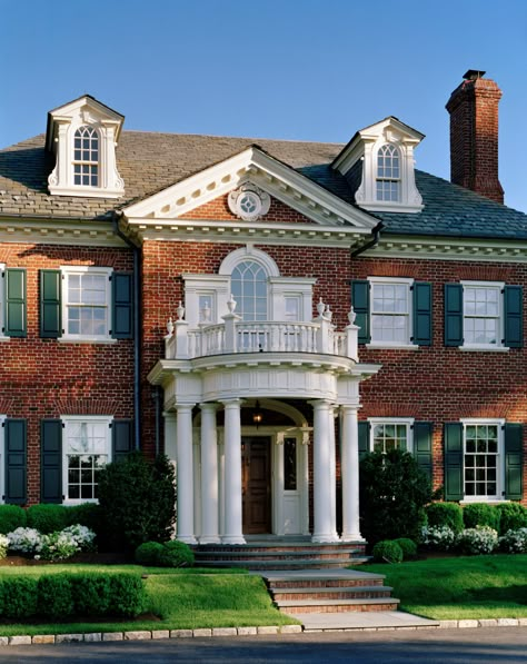 Colonial Exterior, Georgian Architecture, Red Brick House, Traditional Exterior, New England Homes, Georgian Homes, Traditional Architecture, House Goals, House And Home Magazine