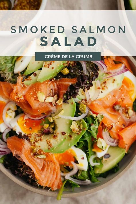 Smoked Salmon Salad Dressing, Smoked Salmon Lunch Ideas, Dinner Recipes Pescatarian, Smoked Salmon Salad Recipes, Salmon Lentils, Salmon Salad Recipe, Recipes Sweet Potato, Brussel Sprout Recipes, Smoked Salmon Salad