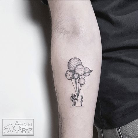 Waiting for someone to gift you planets?  #tattoos #astronaut #planets #girl #inked 30 Tattoo, Tattoo Samples, Tatuagem Masculina Pequena, Astronaut Tattoo, Tattoos Geometric, Disney Tattoo, Space Tattoo, Trendy Tattoos, Minimal Tattoo