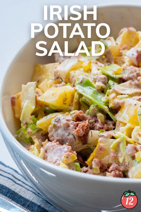 Irish Potato Salad | 12 Tomatoes Irish Potato Salad, Dill Relish, Warm Potato Salad, Potato Salad Recipes, Homemade Corned Beef, Canned Corned Beef, Warm Potato Salads, Dried Dill, Irish Potato