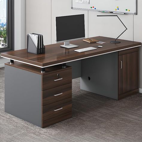 Men’s Home Office Decor, Simple Writing Desk, Office Activities, Essential Office Supplies, Modern Executive Desk, Desk Simple, Wire Connection, Design Desk, Wood Office