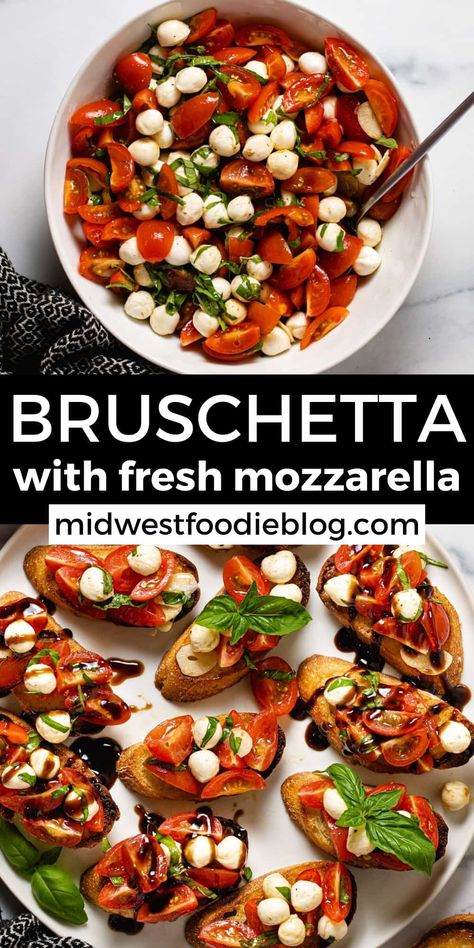 Bruchetta Appetizers Keto, Fresh Mozzarella Bruschetta, Crostini Appetizers Mozzarella, Bruschetta On Baguette, Tomato Brushetta Appetizers, Bruschetta Side Dish, Bruschetta And Mozzarella Recipe, Mozzarella Tomato Bruschetta, Bruschetta Caprese Recipe