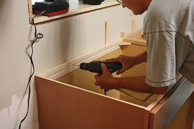 How To Install Kitchen Cabinets, Diy Granite Countertops, Install Kitchen Cabinets, Installing Kitchen Cabinets, Stock Kitchen Cabinets, Kitchen Cabinets Pictures, Upper Kitchen Cabinets, Bathroom Sink Cabinets, Stock Cabinets