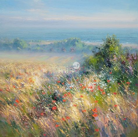 Summer Morning, Thornham, Norfolk by British Contemporary Artist Rex PRESTON Red Art Print, Forest Painting, British Art, Art Oil, Preston, British Artist, Limited Edition Prints, Beautiful Landscapes, Landscape Art